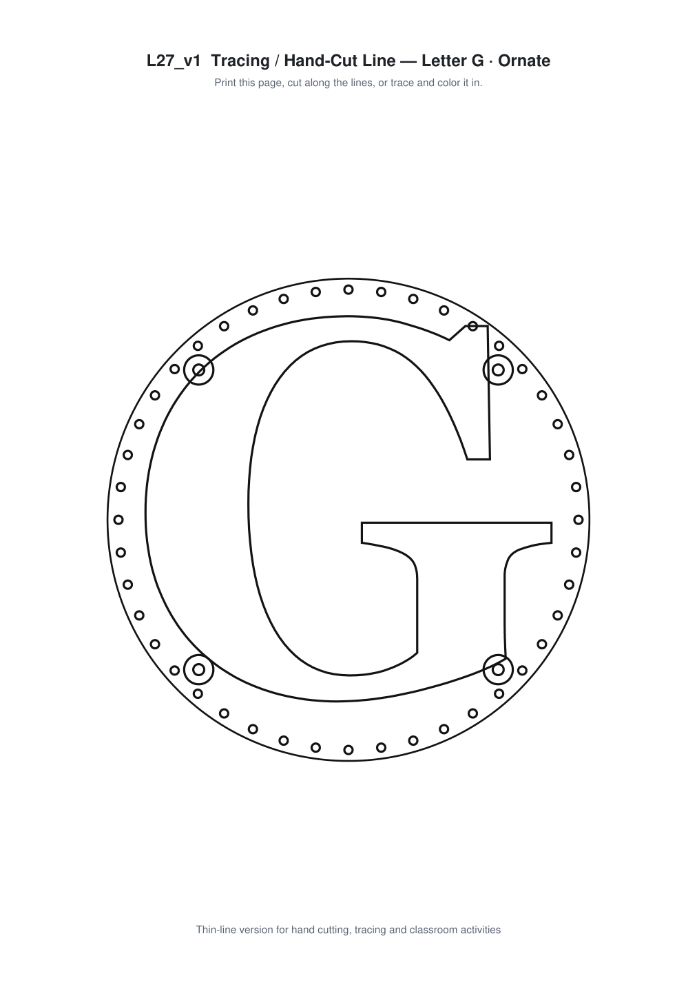Letter G Ornate Paper Cut Panel - Free SVG + PDF Pack - line art