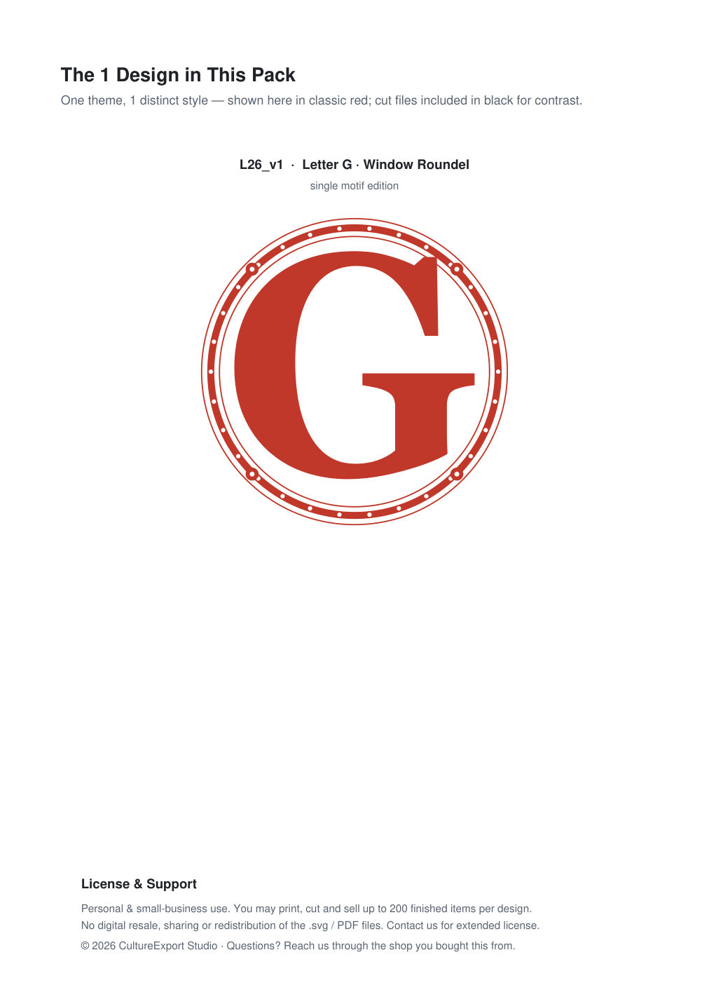 Letter G Window Roundel Paper Cut - Free SVG + PDF Pack - design