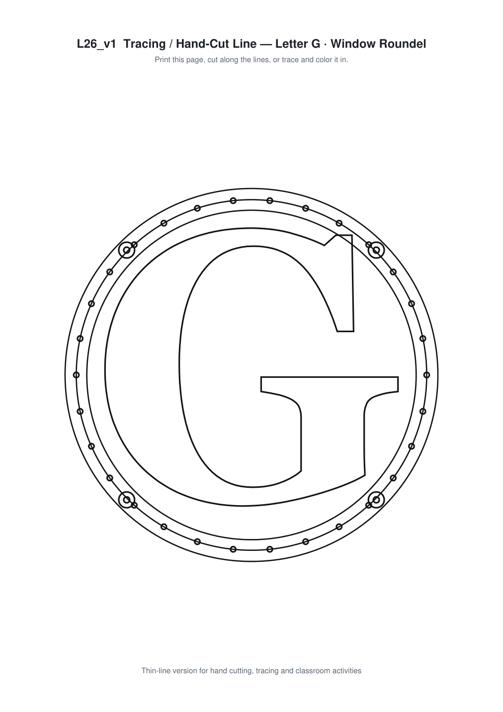 Letter G Window Roundel Paper Cut - Free SVG + PDF Pack - line art