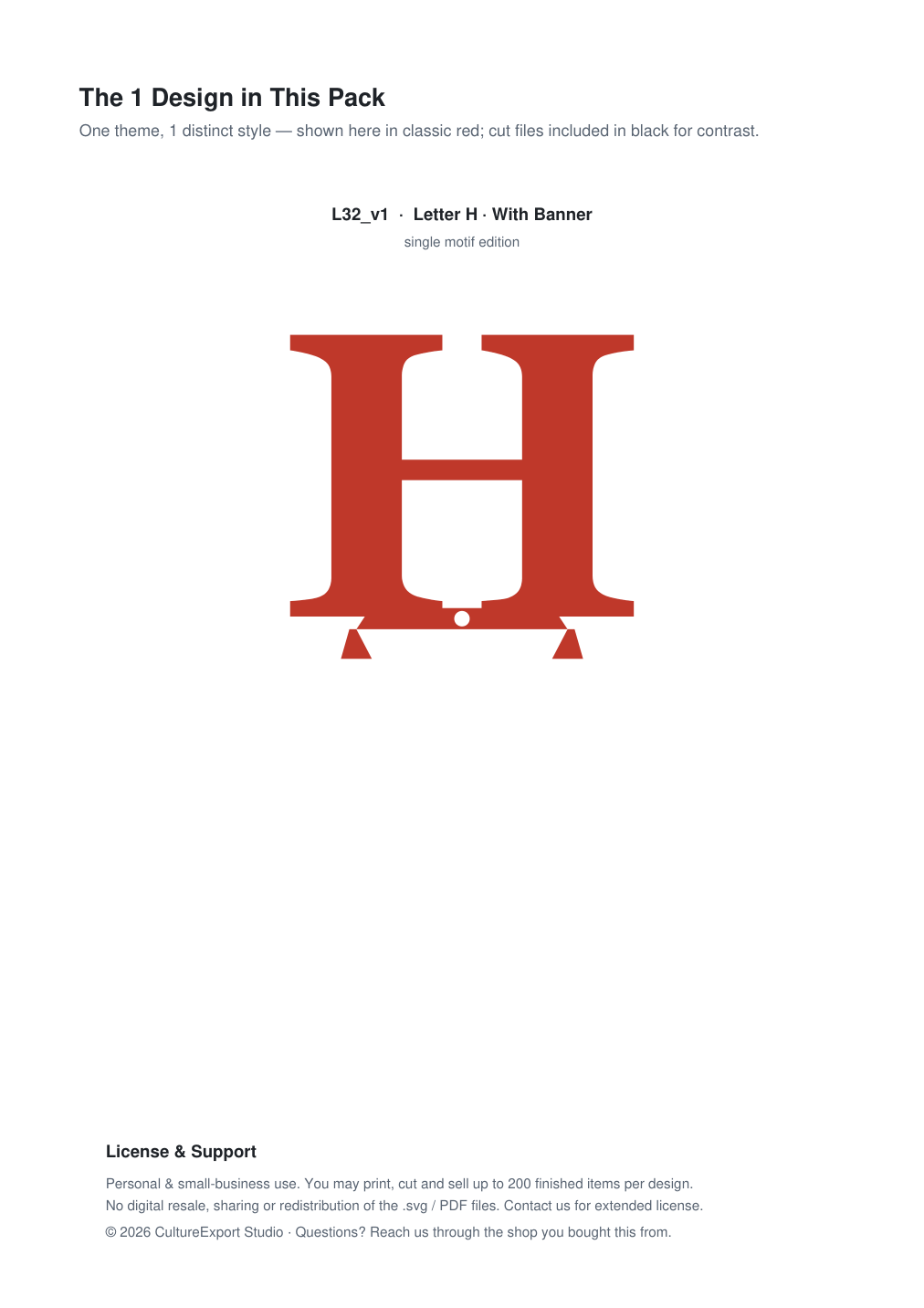 Letter H Banner Paper Cut - Free SVG + PDF Pack - design