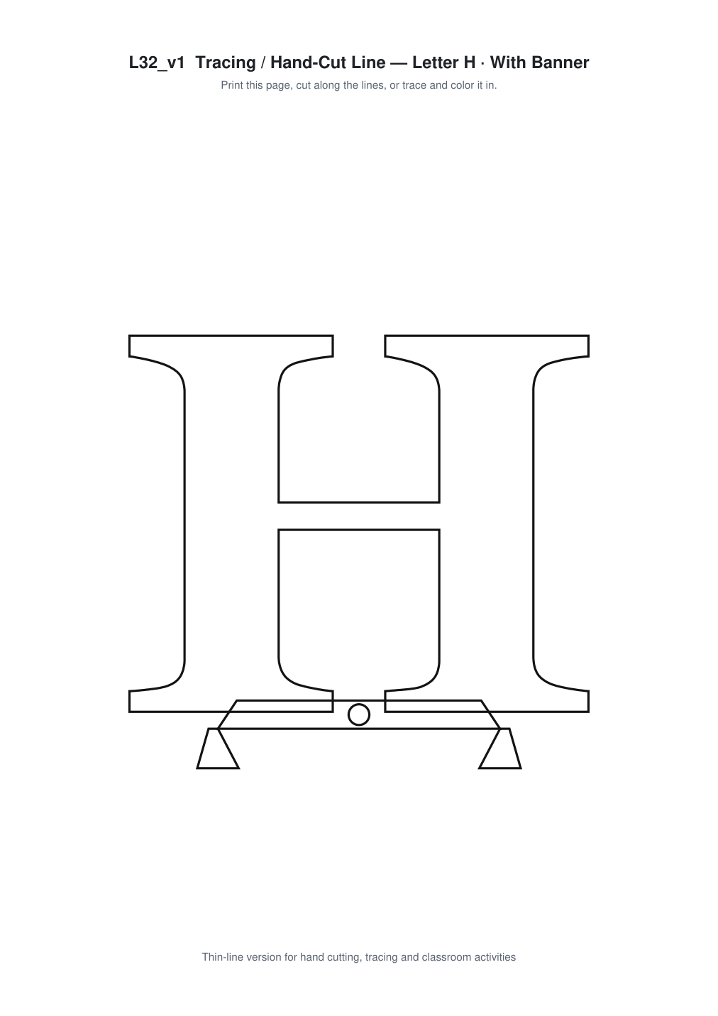 Letter H Banner Paper Cut - Free SVG + PDF Pack - line art