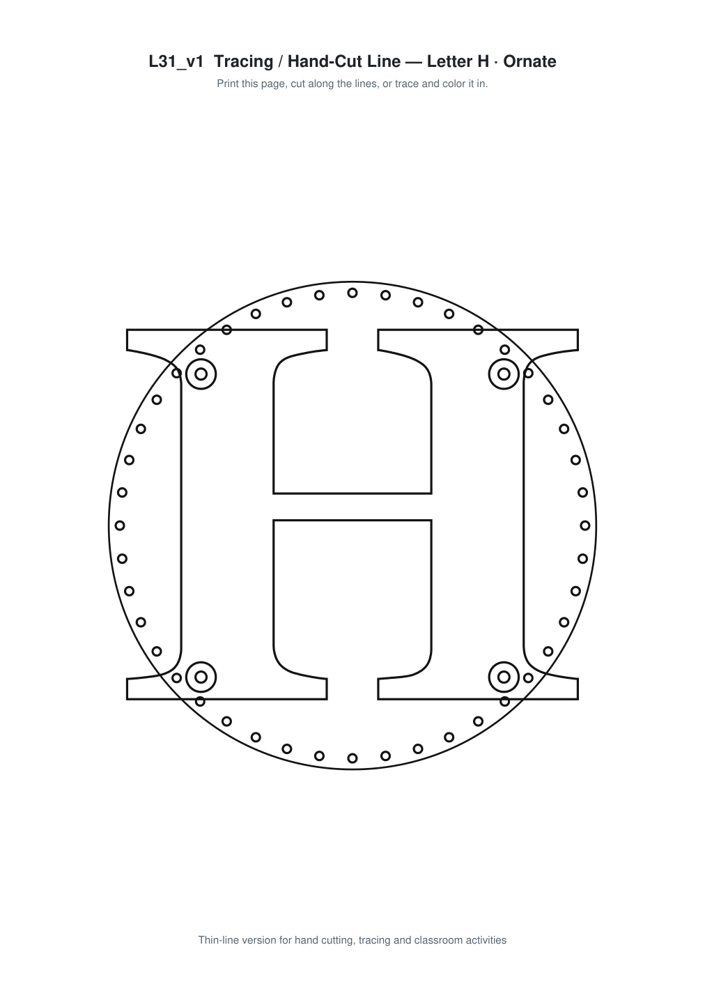 Letter H Ornate Paper Cut Panel - Free SVG + PDF Pack - line art