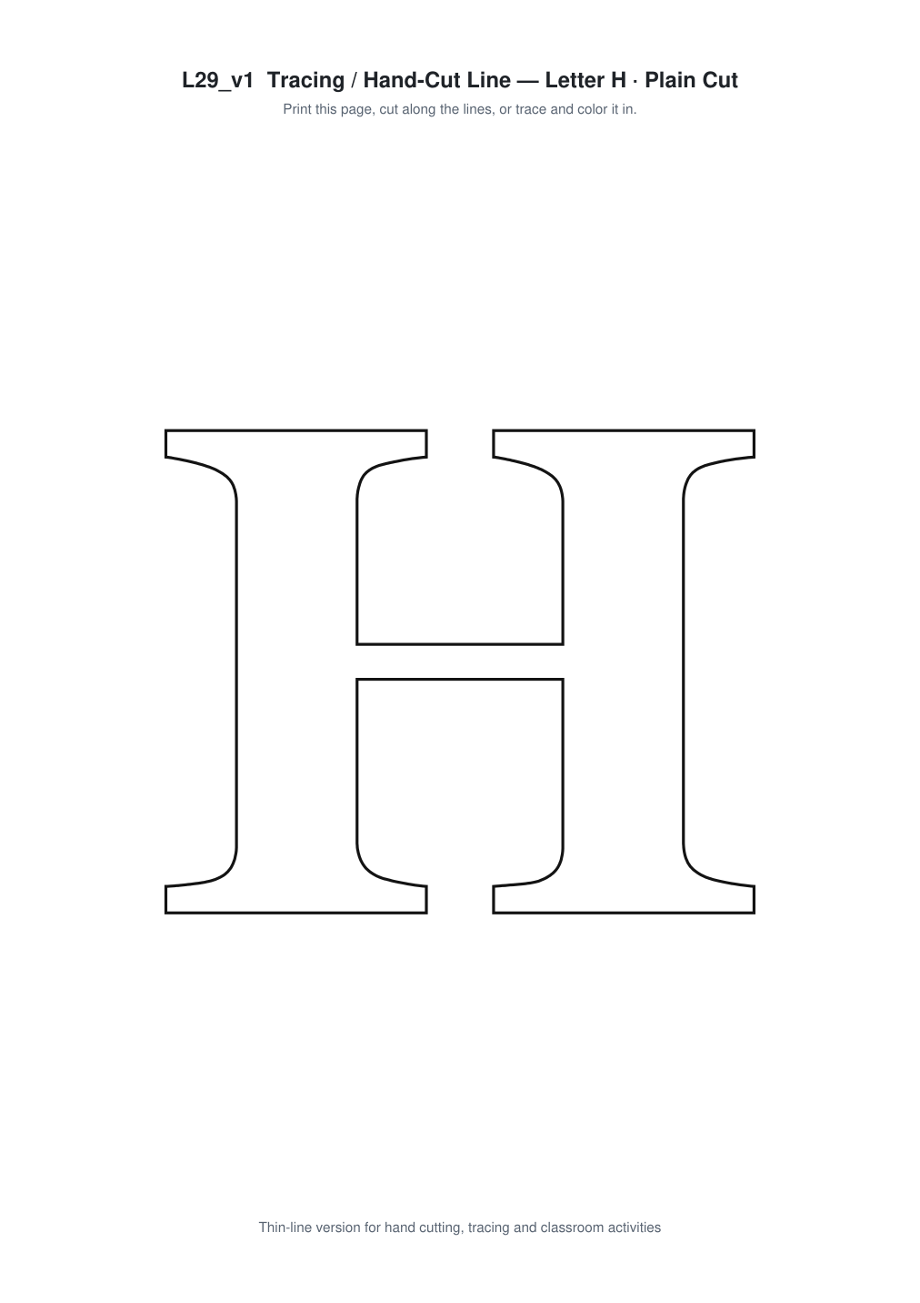 Letter H Paper Cut Template - Free SVG + PDF Pack - line art