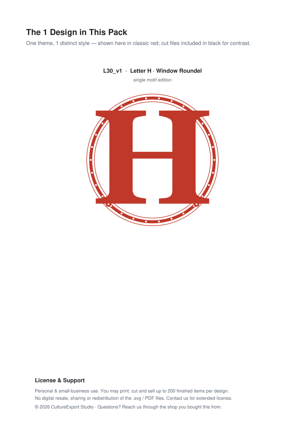 Letter H Window Roundel Paper Cut - Free SVG + PDF Pack - design