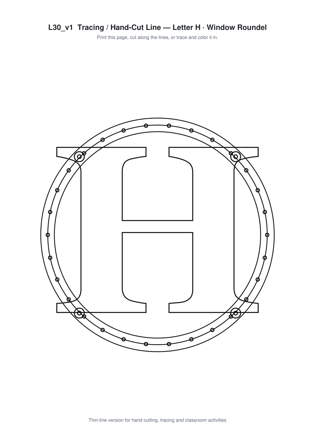 Letter H Window Roundel Paper Cut - Free SVG + PDF Pack - line art