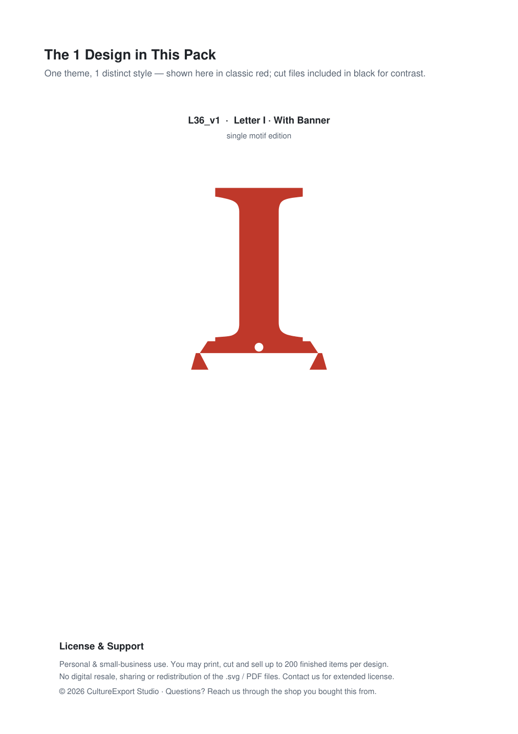 Letter I Banner Paper Cut - Free SVG + PDF Pack - design