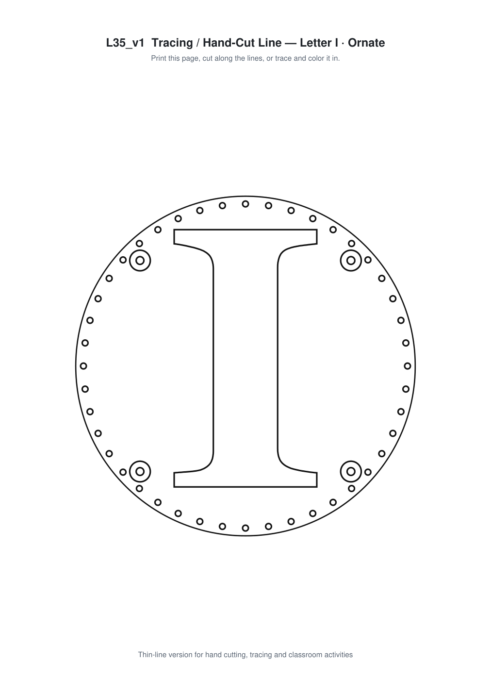 Letter I Ornate Paper Cut Panel - Free SVG + PDF Pack - line art
