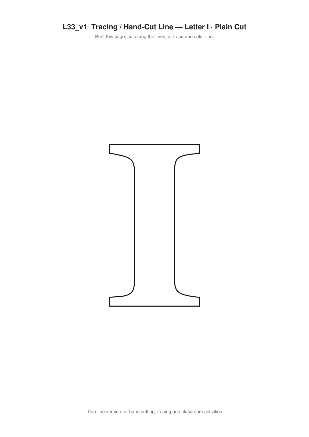 Letter I Paper Cut Template - Free SVG + PDF Pack - line art