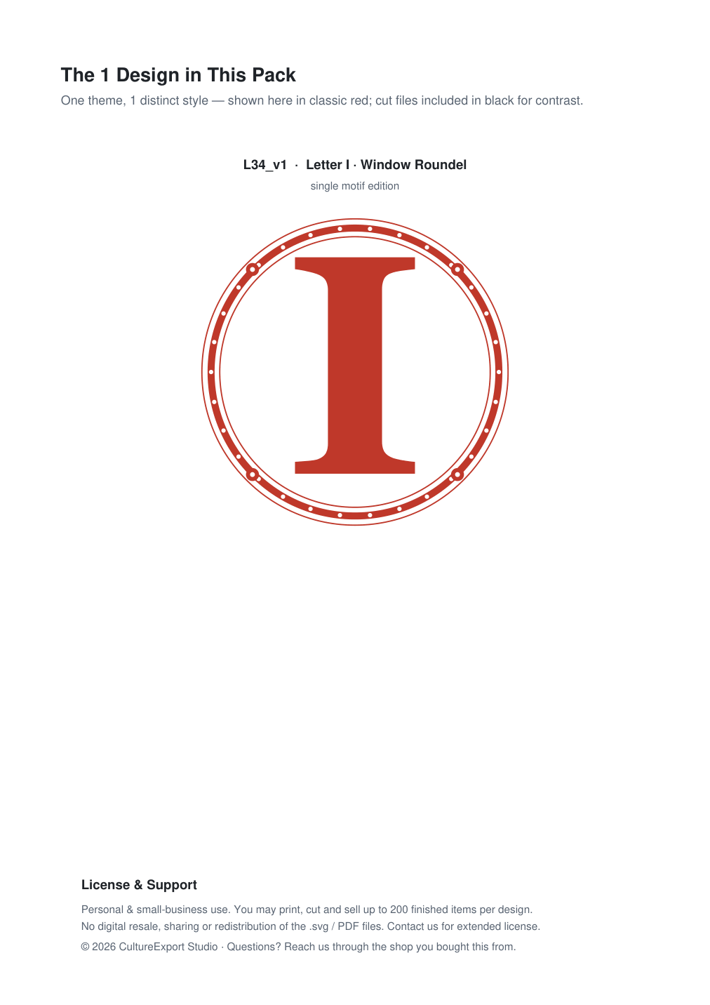 Letter I Window Roundel Paper Cut - Free SVG + PDF Pack - design