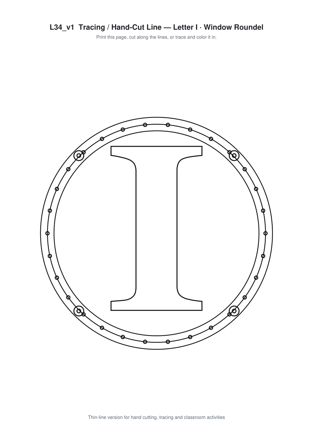Letter I Window Roundel Paper Cut - Free SVG + PDF Pack - line art