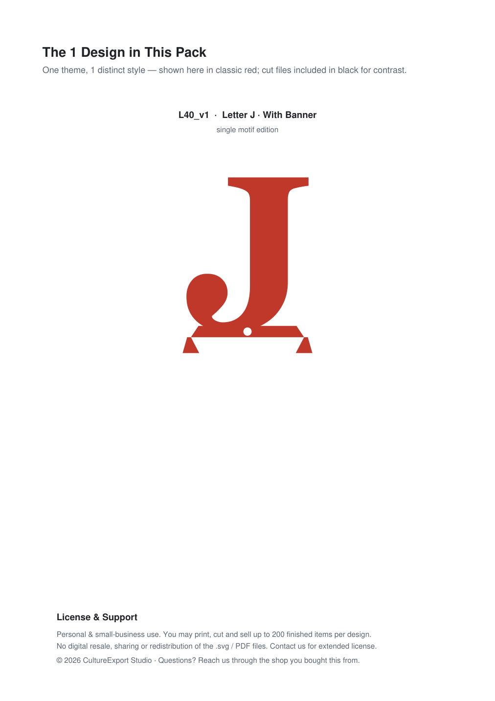 Letter J Banner Paper Cut - Free SVG + PDF Pack - design