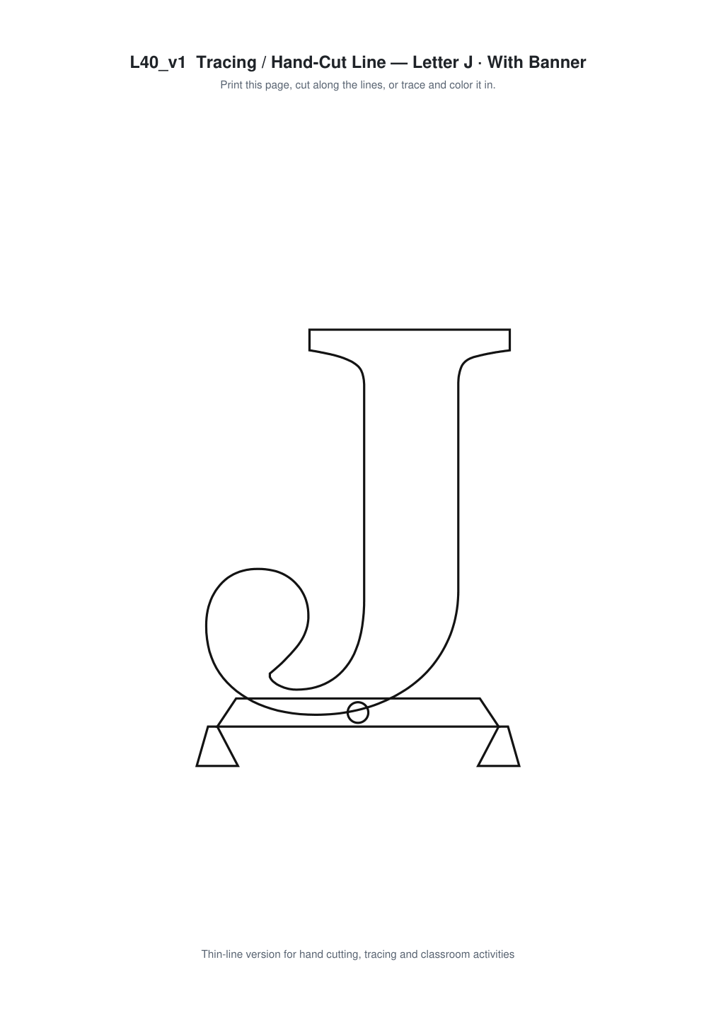 Letter J Banner Paper Cut - Free SVG + PDF Pack - line art