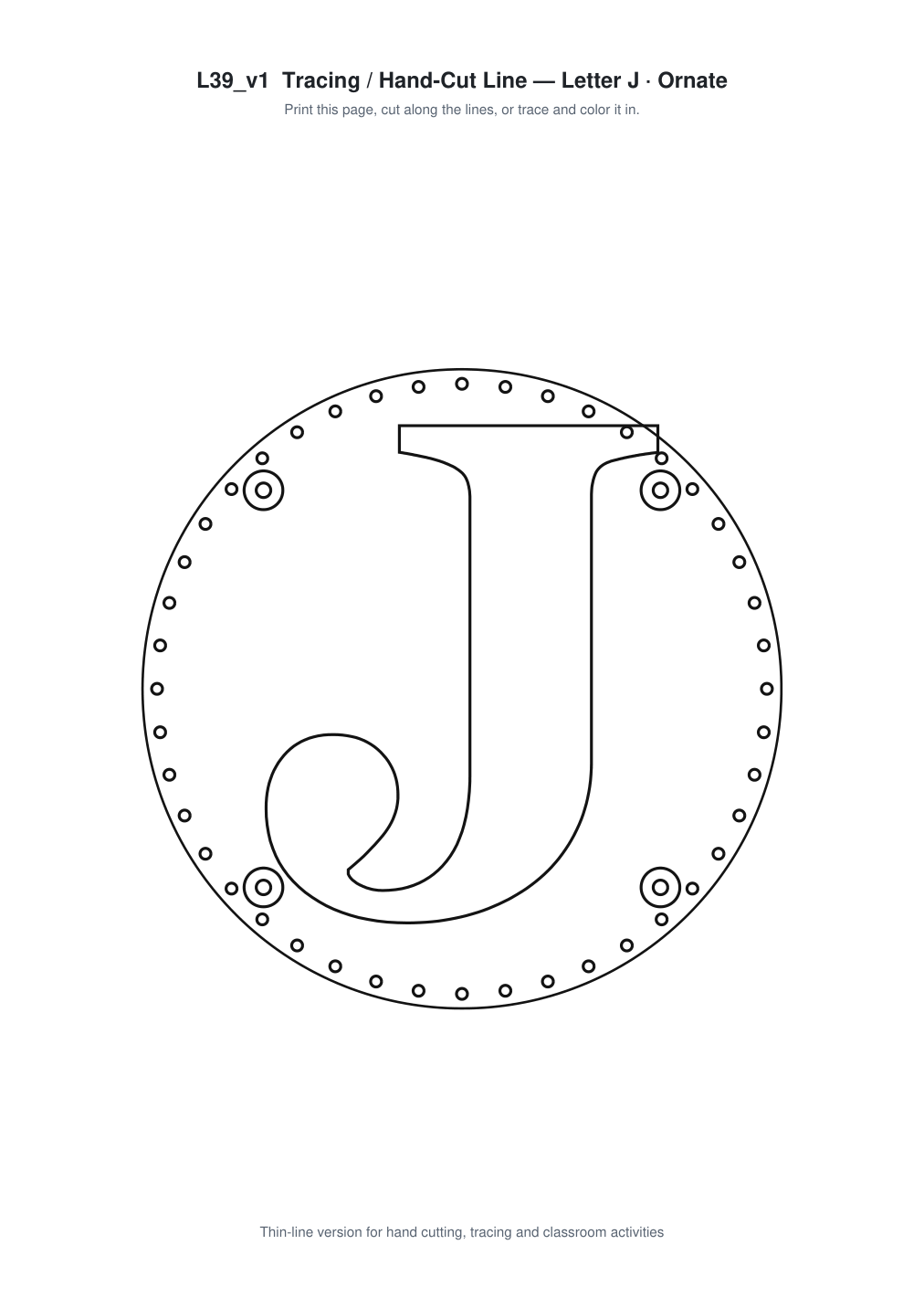 Letter J Ornate Paper Cut Panel - Free SVG + PDF Pack - line art