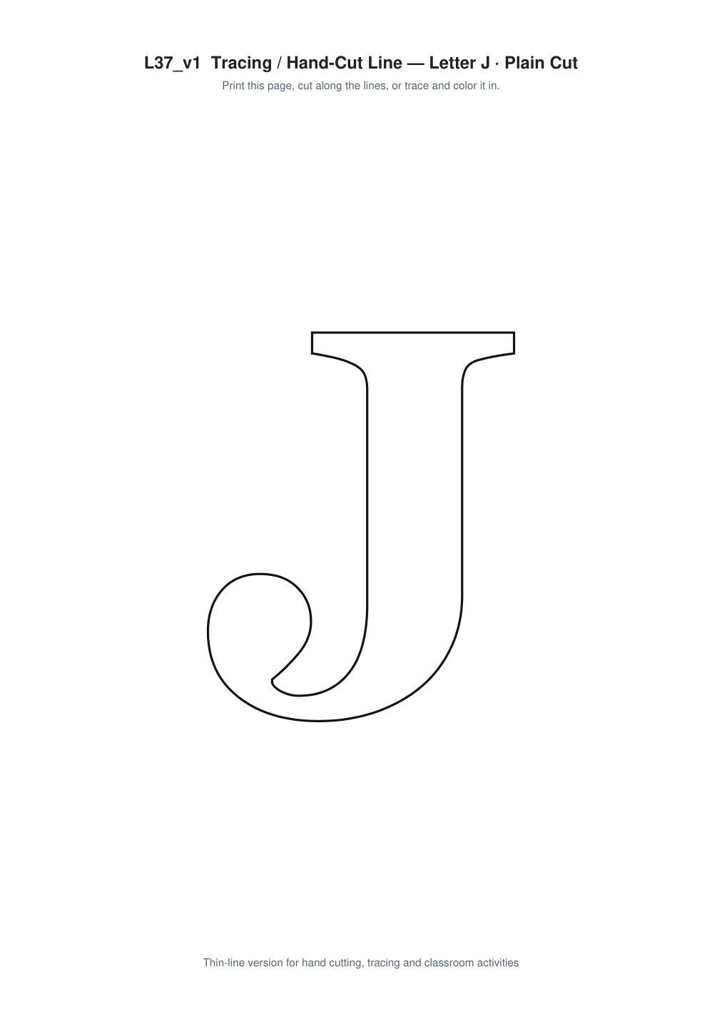 Letter J Paper Cut Template - Free SVG + PDF Pack - line art