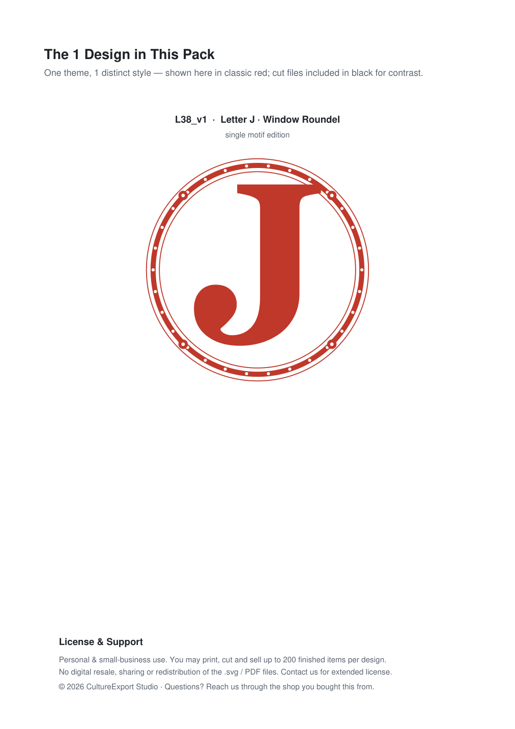 Letter J Window Roundel Paper Cut - Free SVG + PDF Pack - design