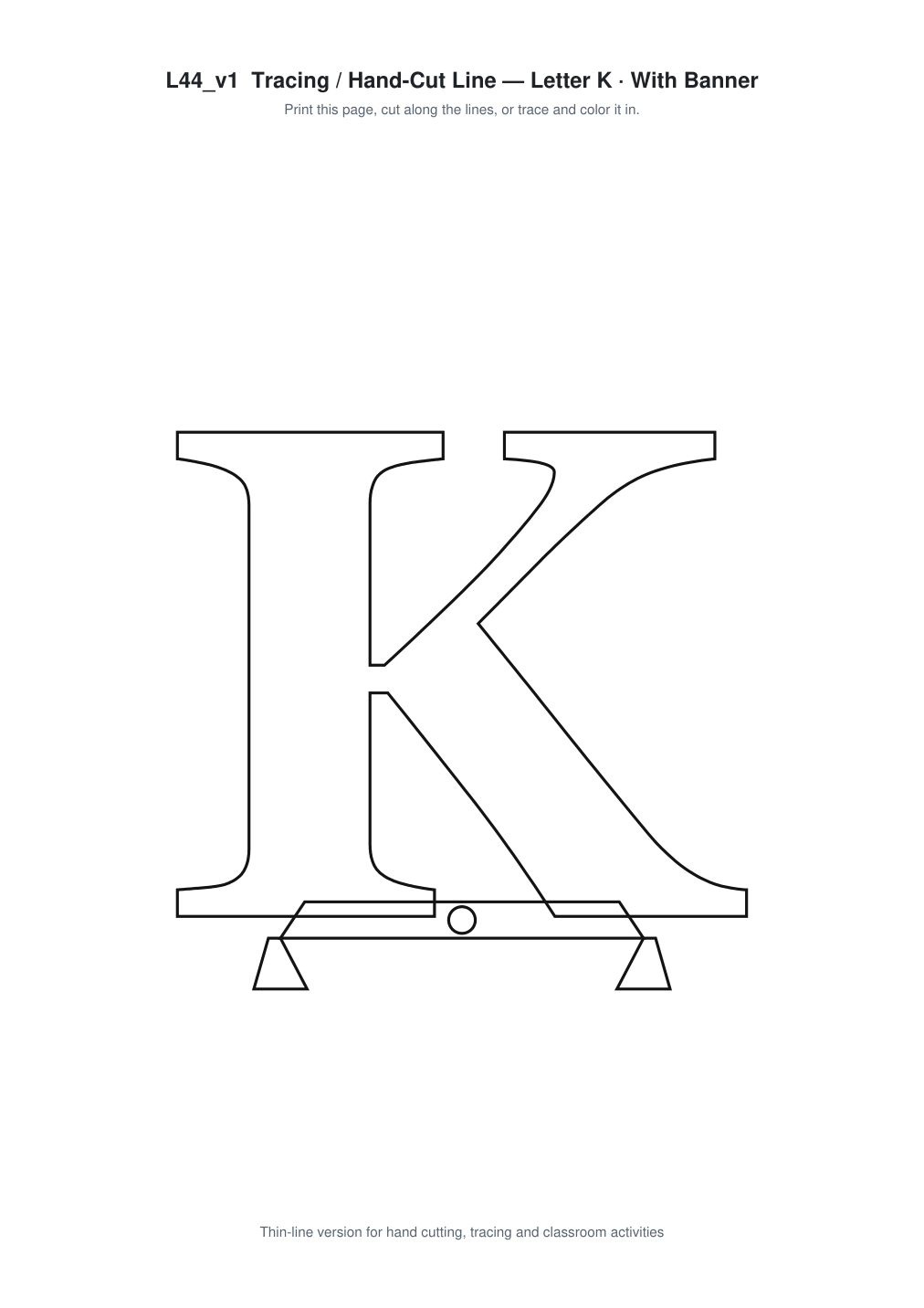 Letter K Banner Paper Cut - Free SVG + PDF Pack - line art