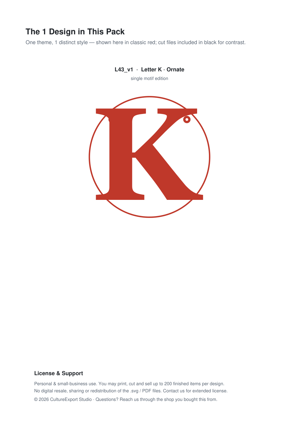 Letter K Ornate Paper Cut Panel - Free SVG + PDF Pack - design