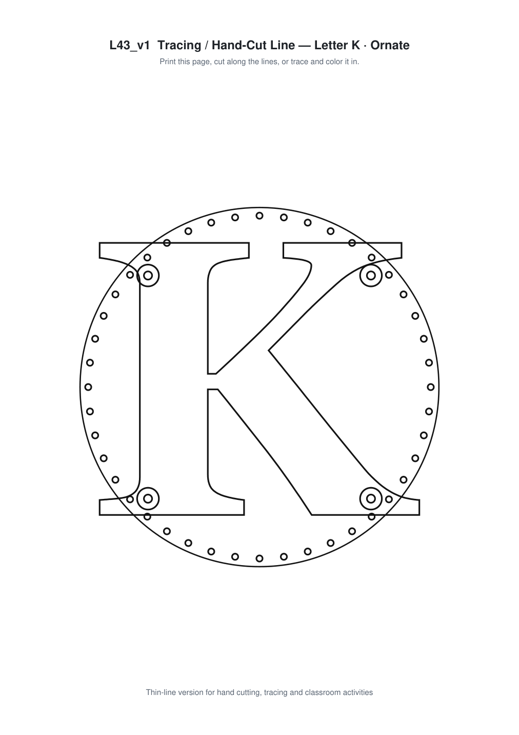 Letter K Ornate Paper Cut Panel - Free SVG + PDF Pack - line art