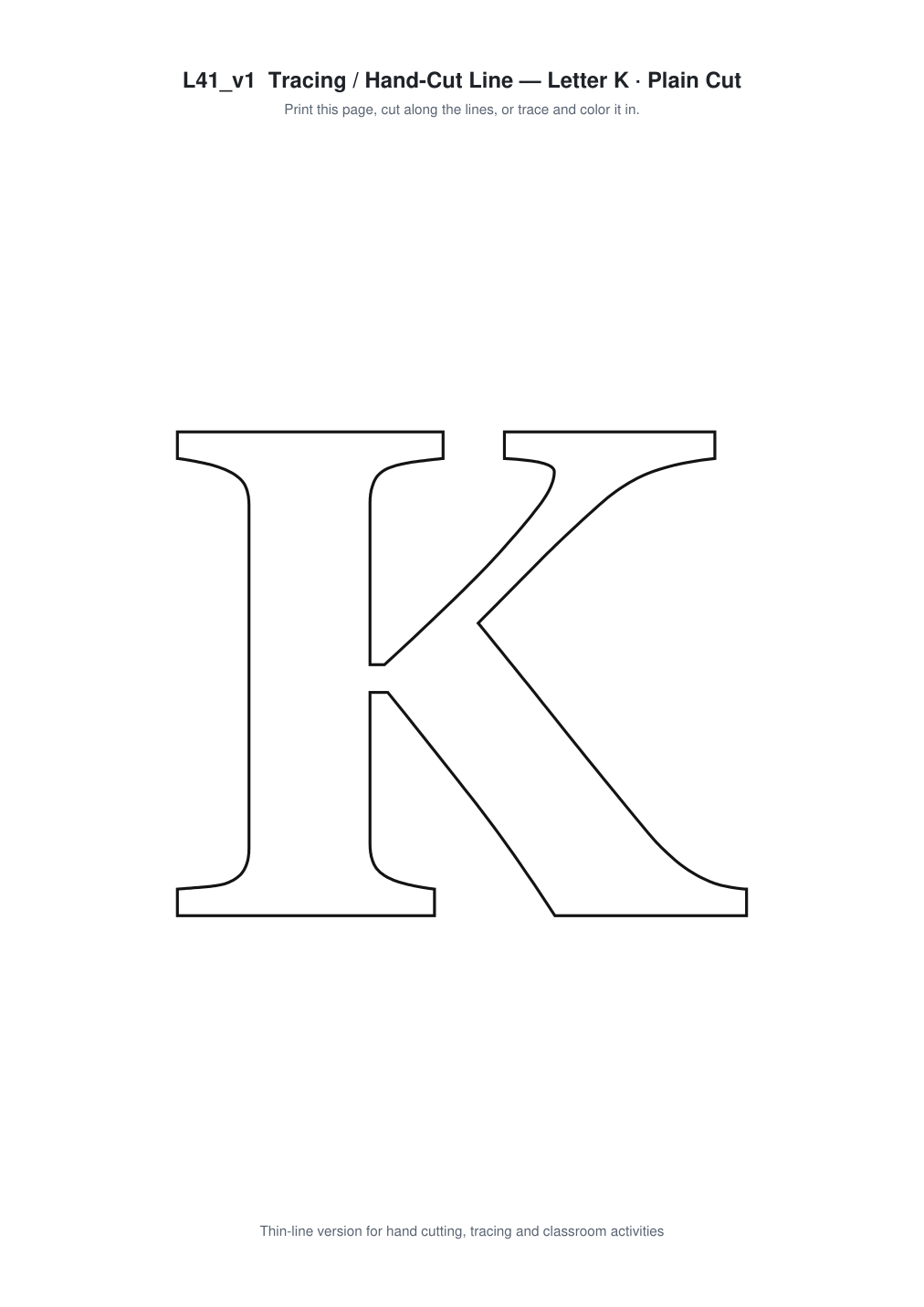 Letter K Paper Cut Template - Free SVG + PDF Pack - line art