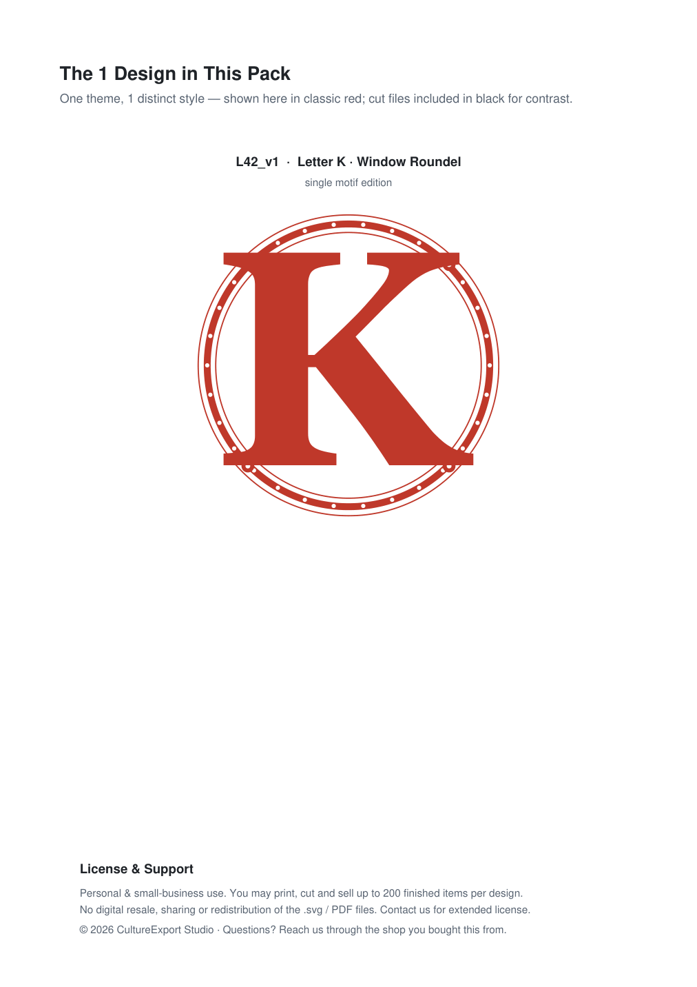 Letter K Window Roundel Paper Cut - Free SVG + PDF Pack - design