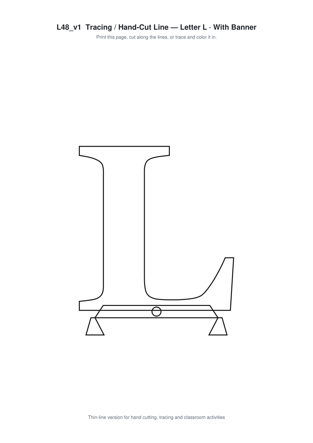 Letter L Banner Paper Cut - Free SVG + PDF Pack - line art