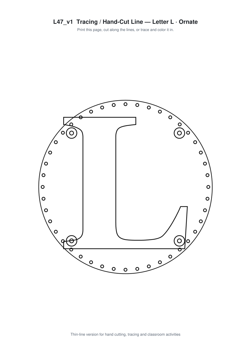 Letter L Ornate Paper Cut Panel - Free SVG + PDF Pack - line art