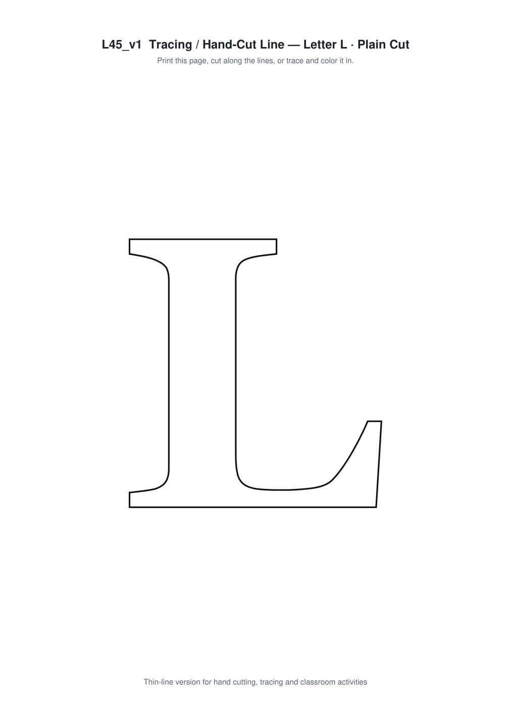 Letter L Paper Cut Template - Free SVG + PDF Pack - line art