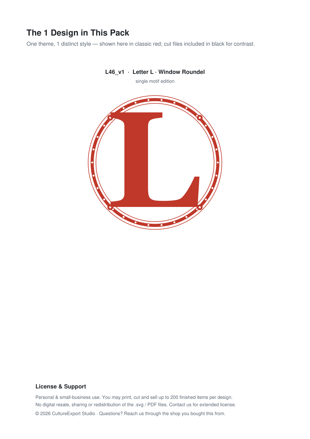 Letter L Window Roundel Paper Cut - Free SVG + PDF Pack - design
