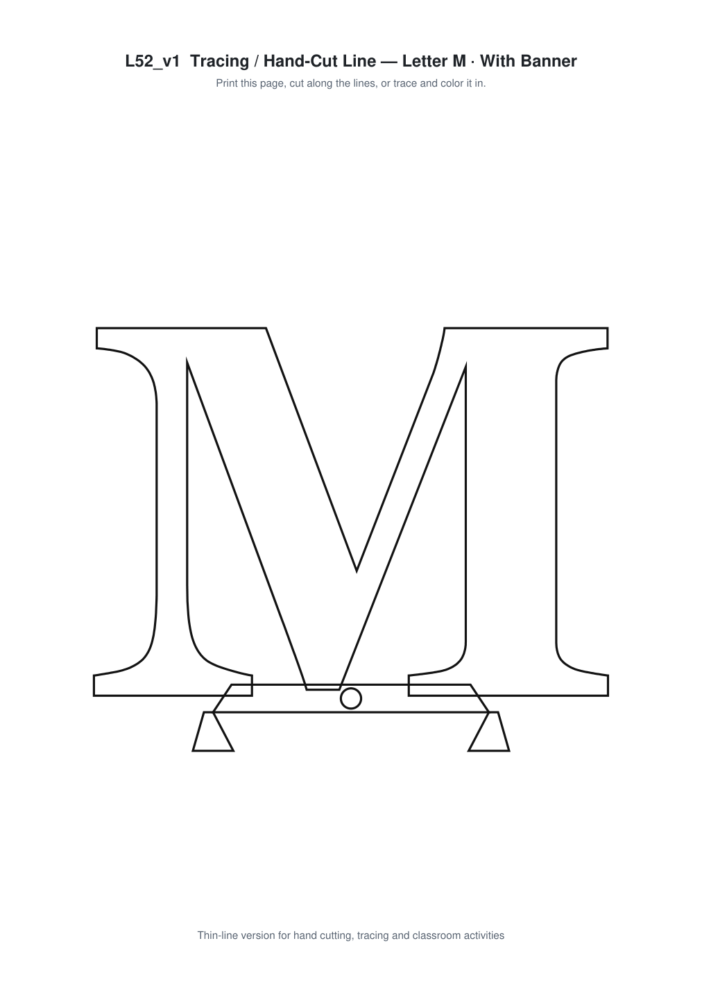 Letter M Banner Paper Cut - Free SVG + PDF Pack - line art