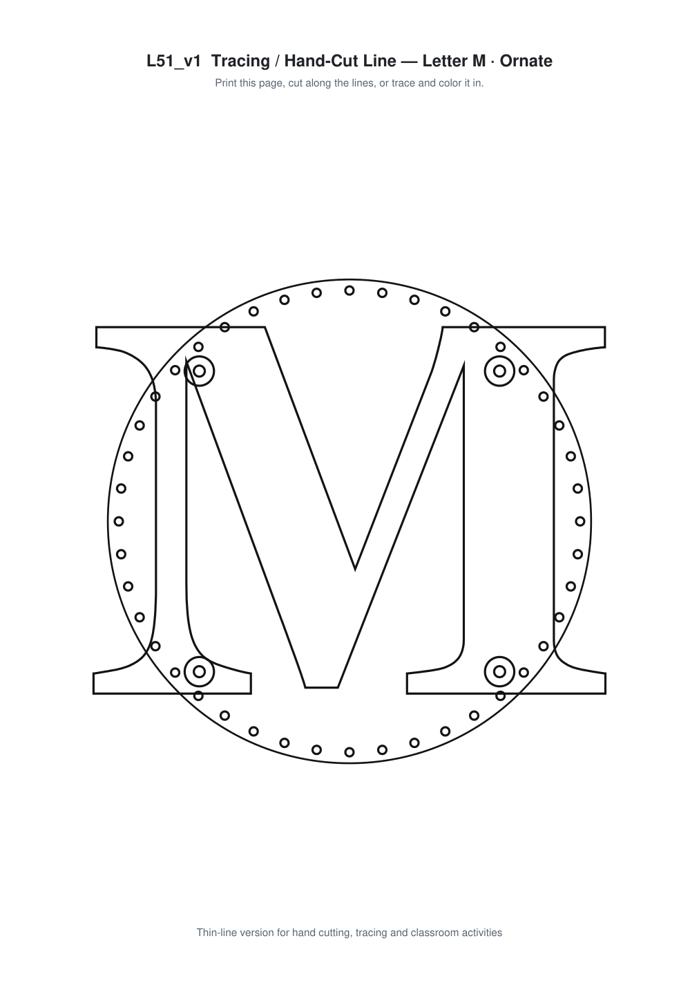 Letter M Ornate Paper Cut Panel - Free SVG + PDF Pack - line art