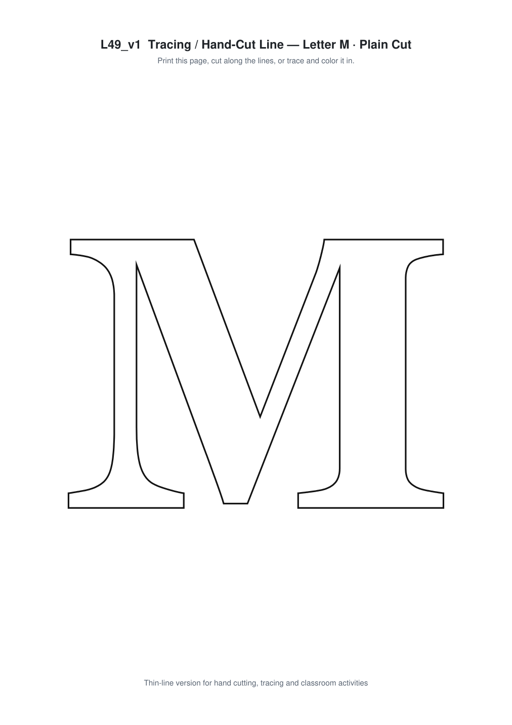 Letter M Paper Cut Template - Free SVG + PDF Pack - line art