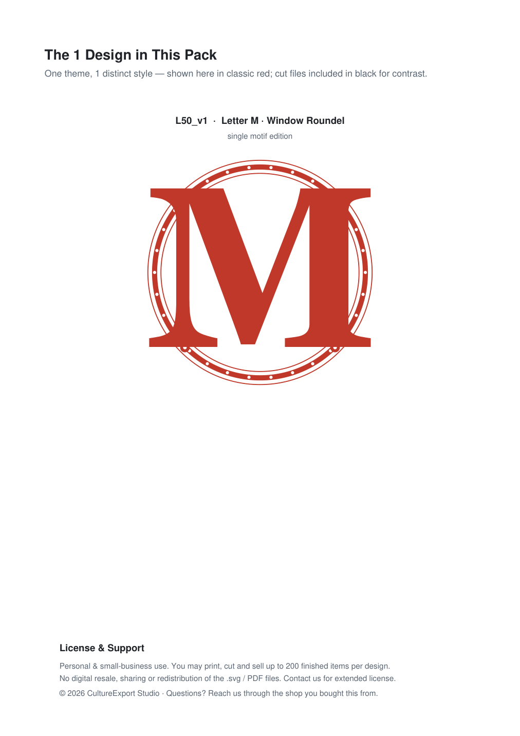 Letter M Window Roundel Paper Cut - Free SVG + PDF Pack - design
