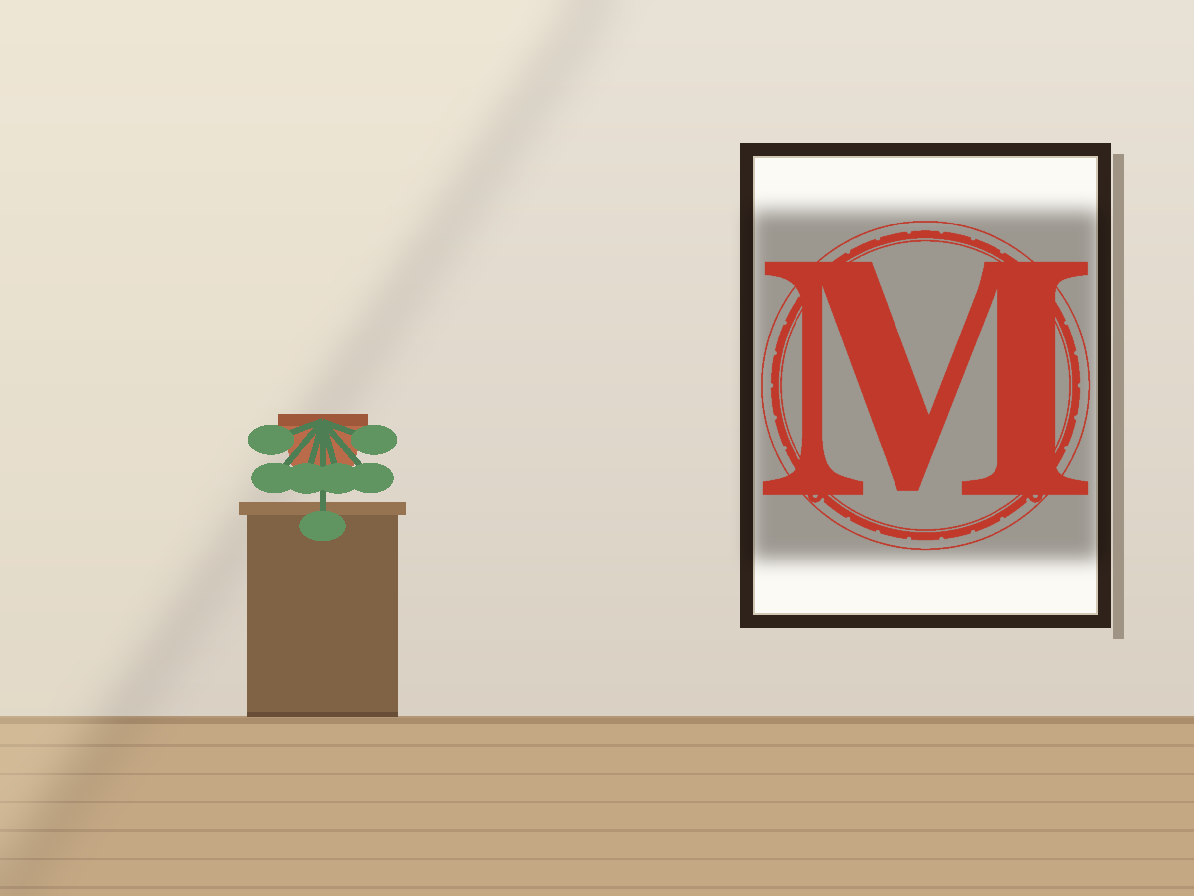 Letter M Window Roundel Paper Cut - Free SVG + PDF Pack - on a desk