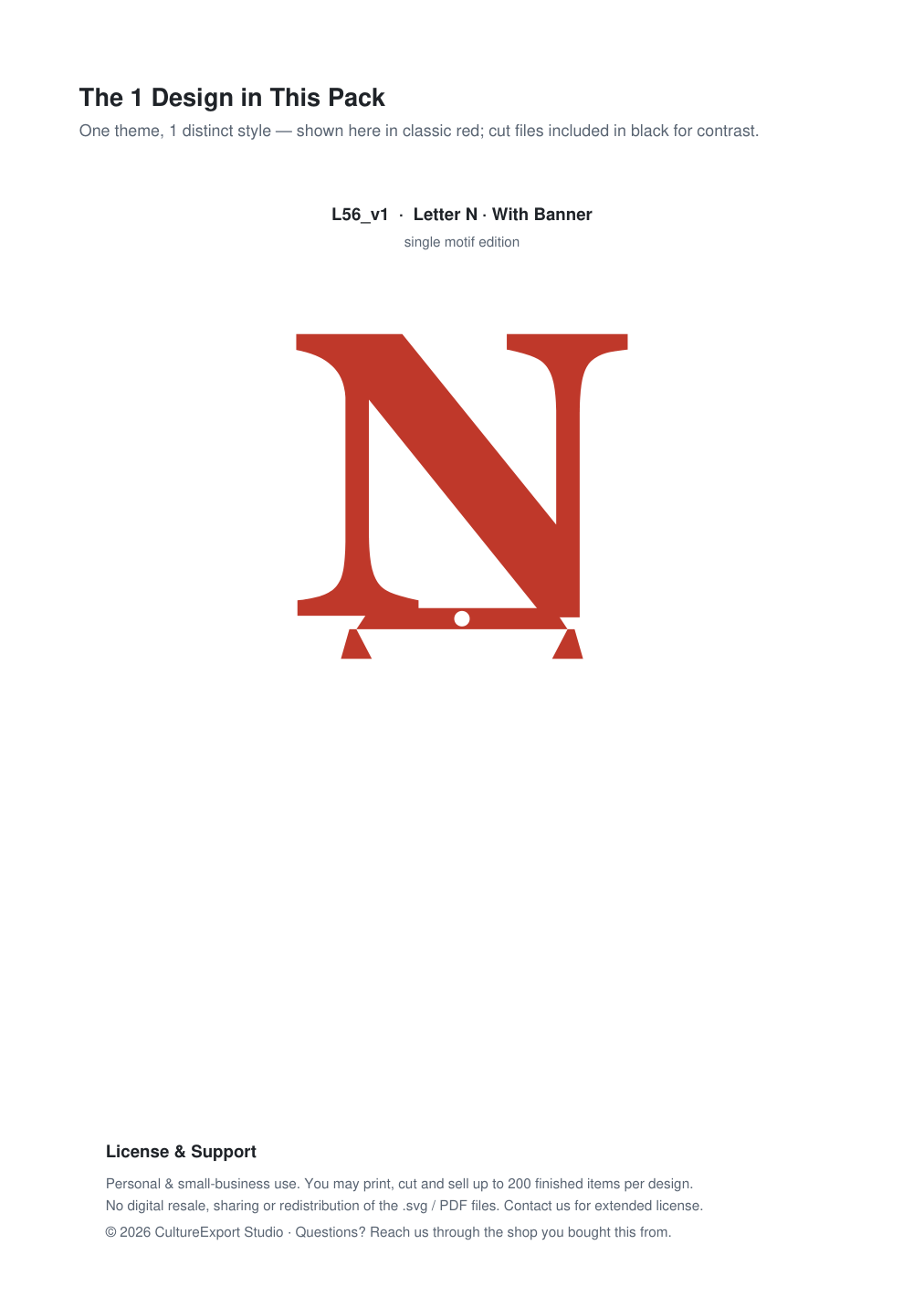 Letter N Banner Paper Cut - Free SVG + PDF Pack - design