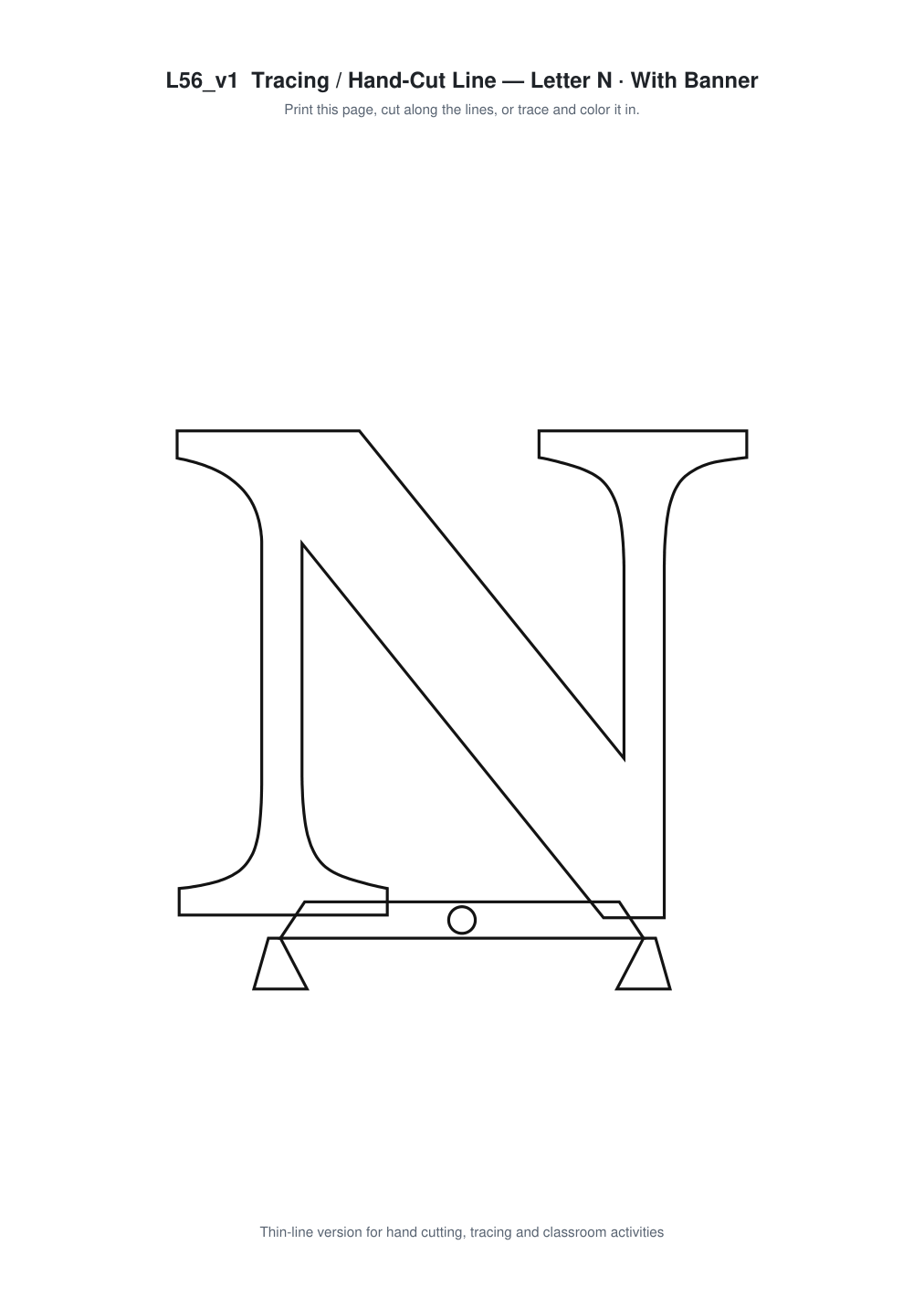 Letter N Banner Paper Cut - Free SVG + PDF Pack - line art