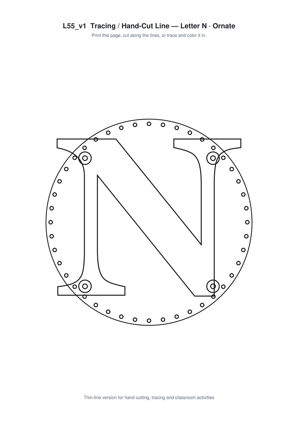 Letter N Ornate Paper Cut Panel - Free SVG + PDF Pack - line art