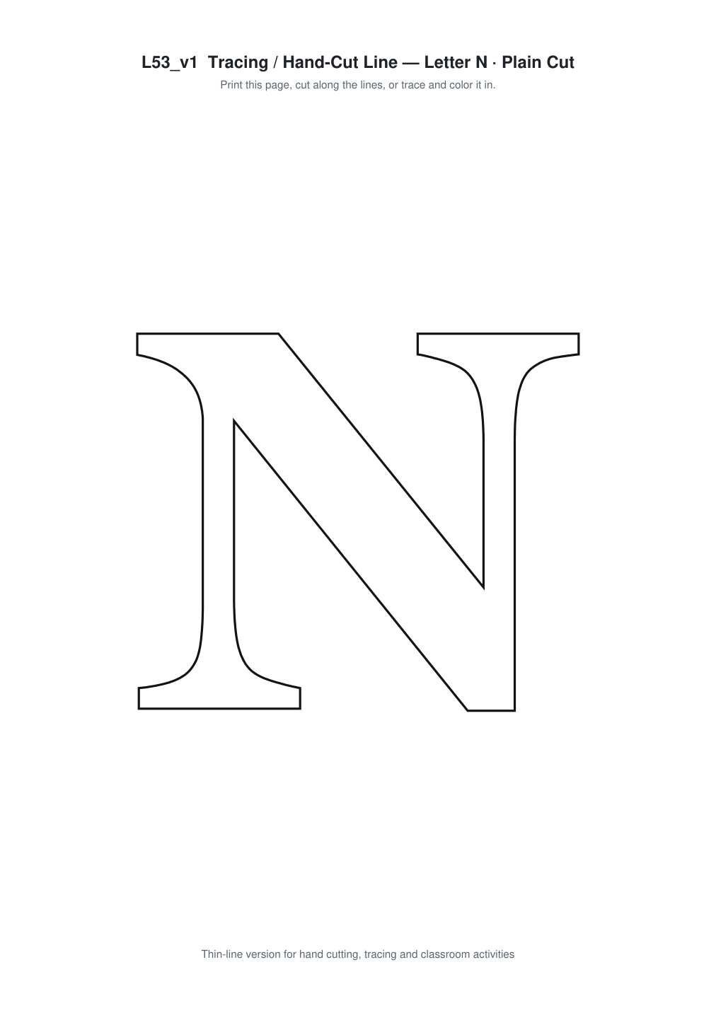 Letter N Paper Cut Template - Free SVG + PDF Pack - line art