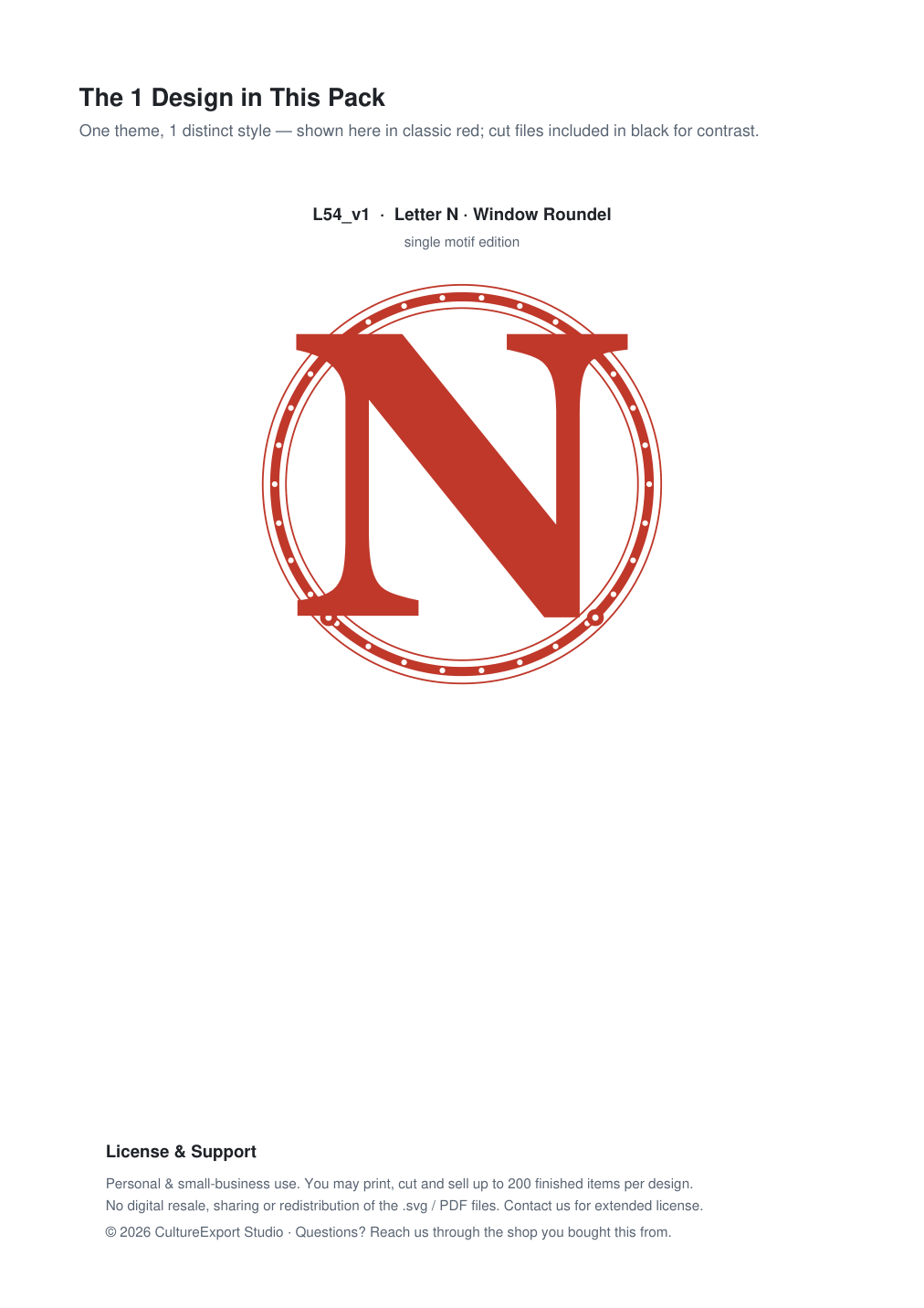 Letter N Window Roundel Paper Cut - Free SVG + PDF Pack - design