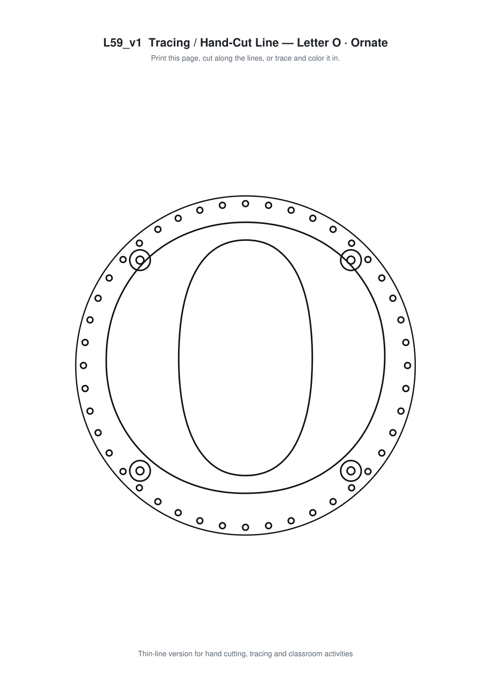Letter O Ornate Paper Cut Panel - Free SVG + PDF Pack - line art