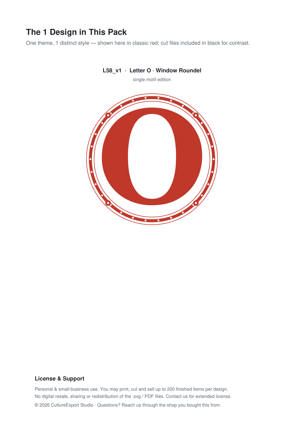 Letter O Window Roundel Paper Cut - Free SVG + PDF Pack - design