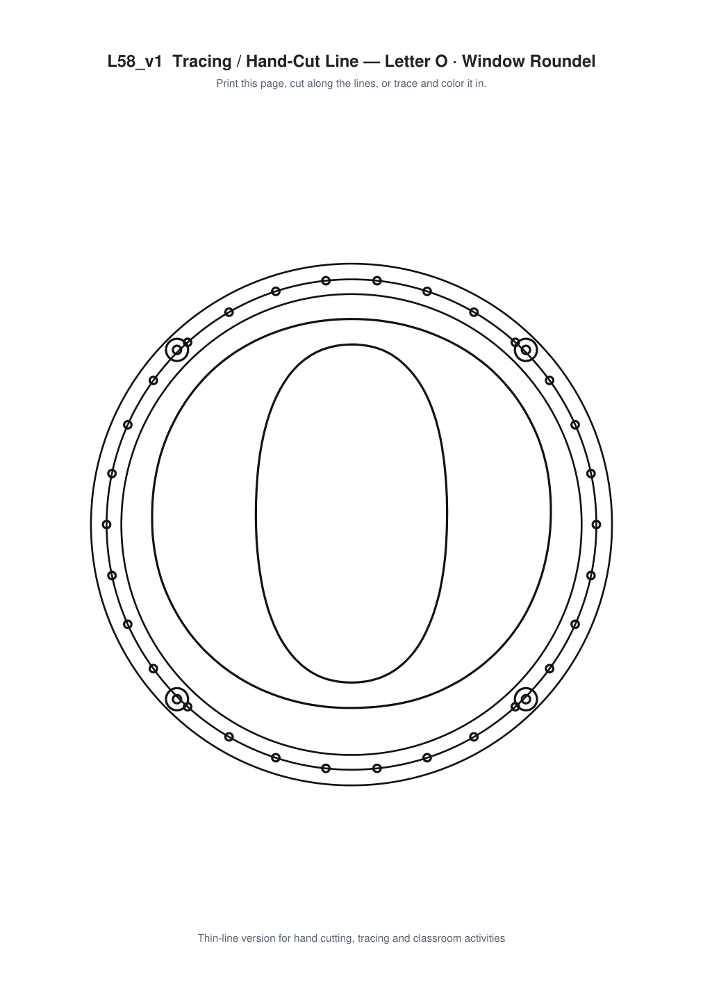 Letter O Window Roundel Paper Cut - Free SVG + PDF Pack - line art