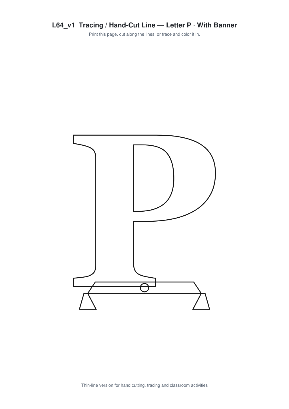 Letter P Banner Paper Cut - Free SVG + PDF Pack - line art