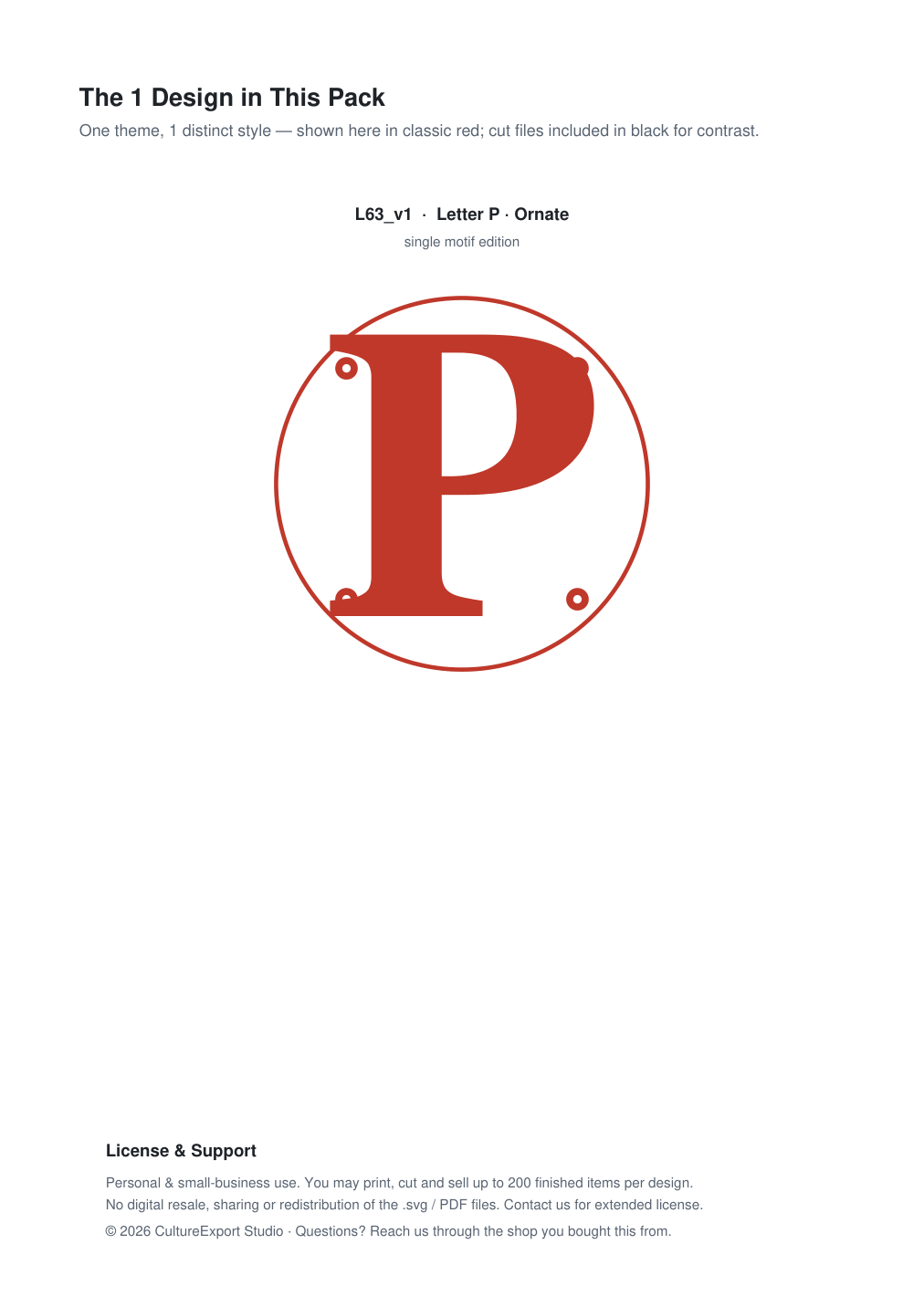 Letter P Ornate Paper Cut Panel - Free SVG + PDF Pack - design