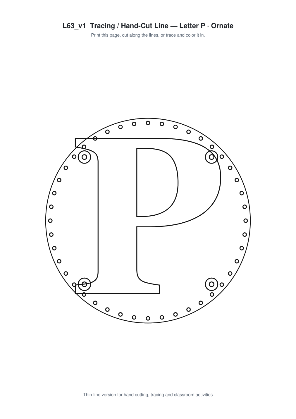Letter P Ornate Paper Cut Panel - Free SVG + PDF Pack - line art