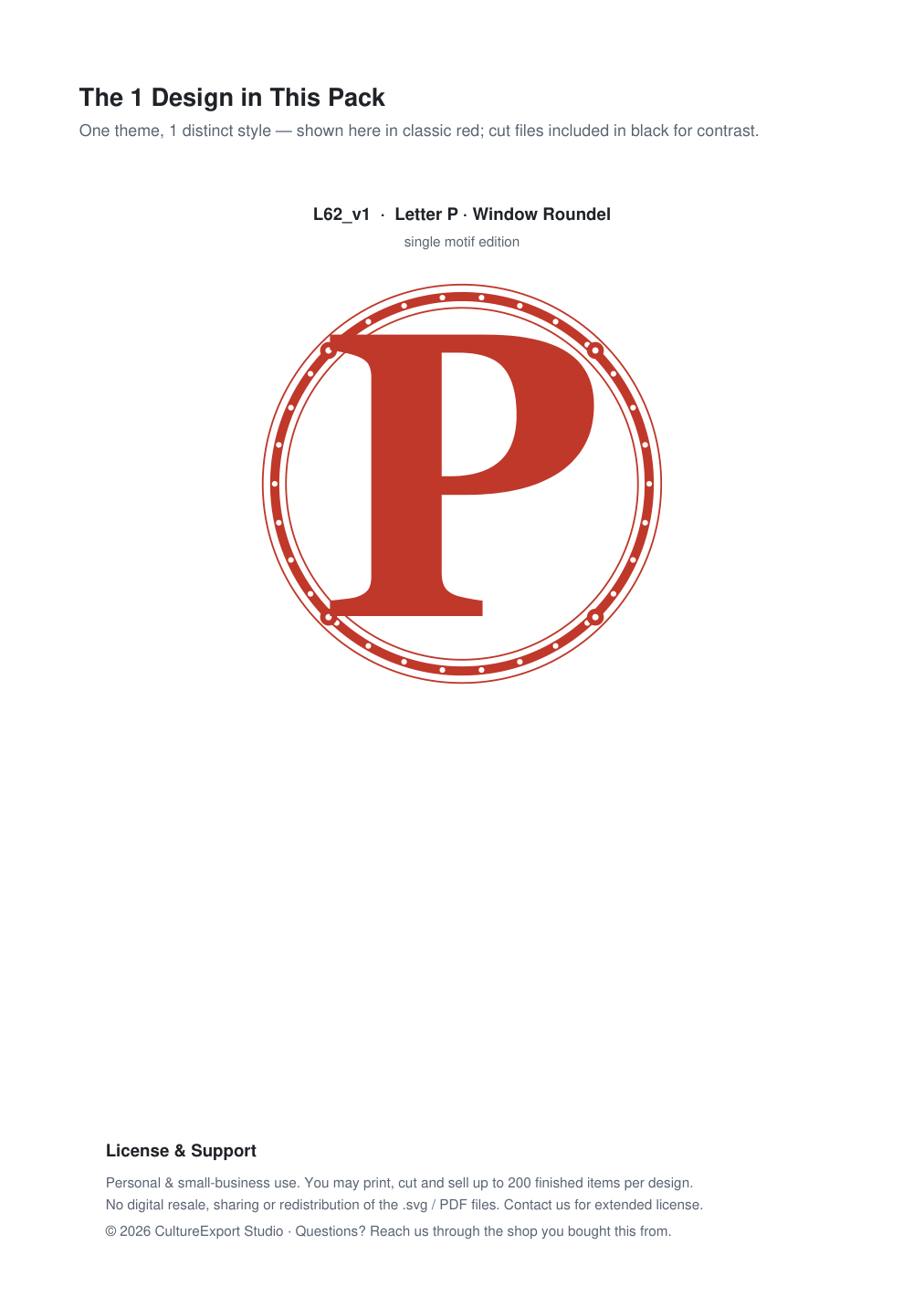 Letter P Window Roundel Paper Cut - Free SVG + PDF Pack - design