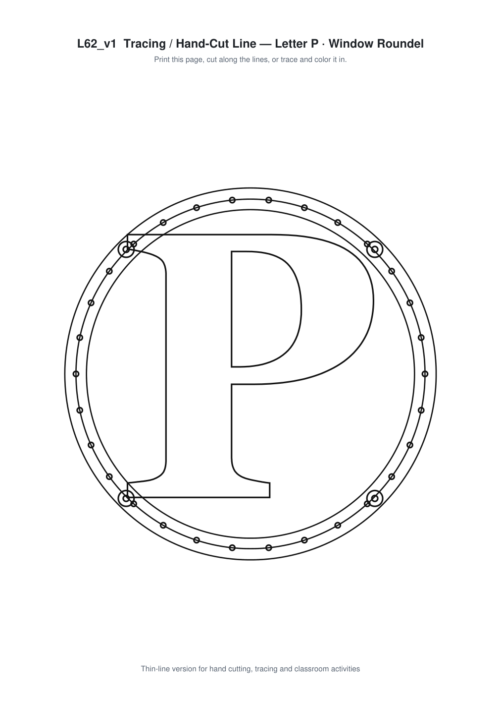 Letter P Window Roundel Paper Cut - Free SVG + PDF Pack - line art