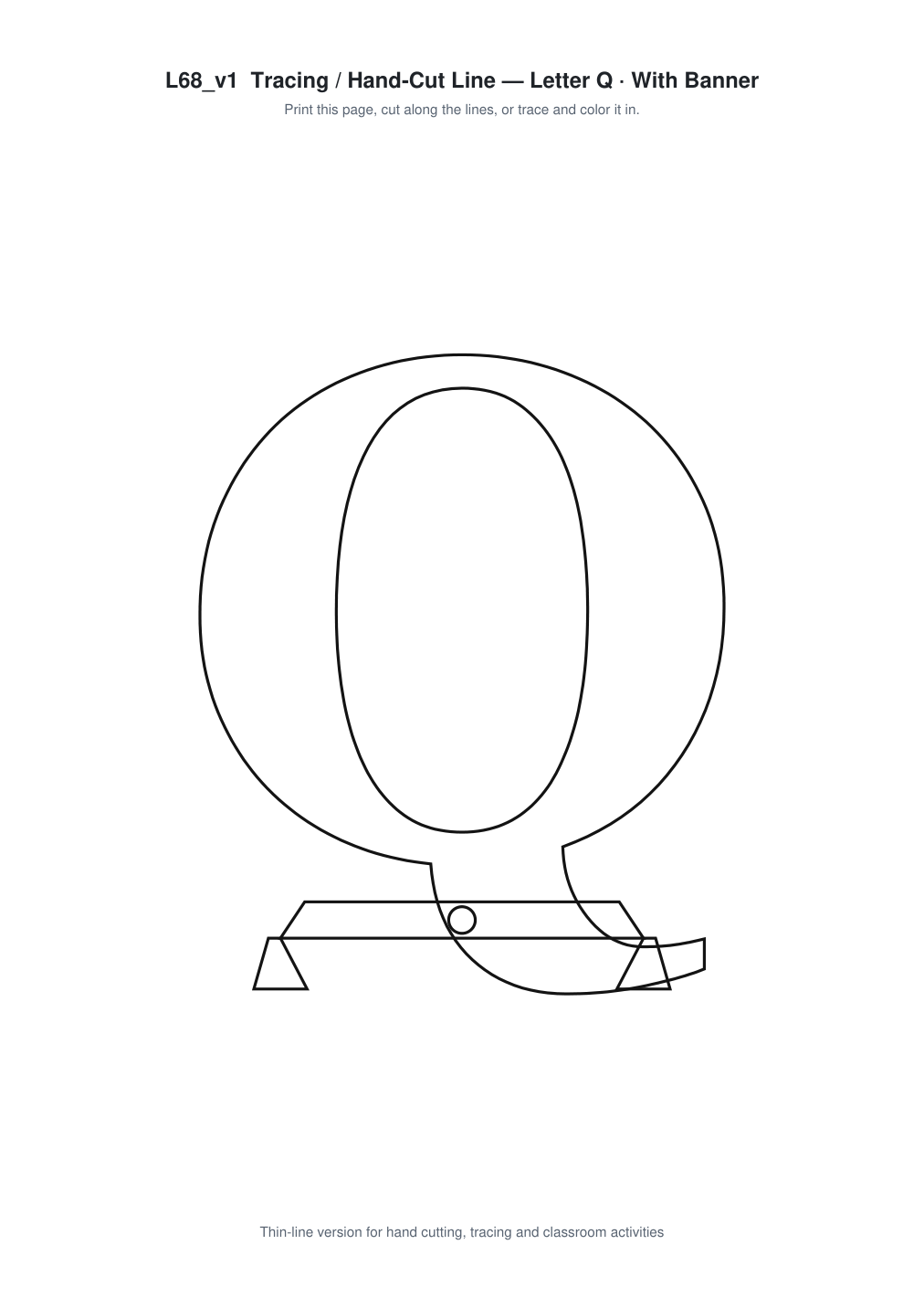 Letter Q Banner Paper Cut - Free SVG + PDF Pack - line art