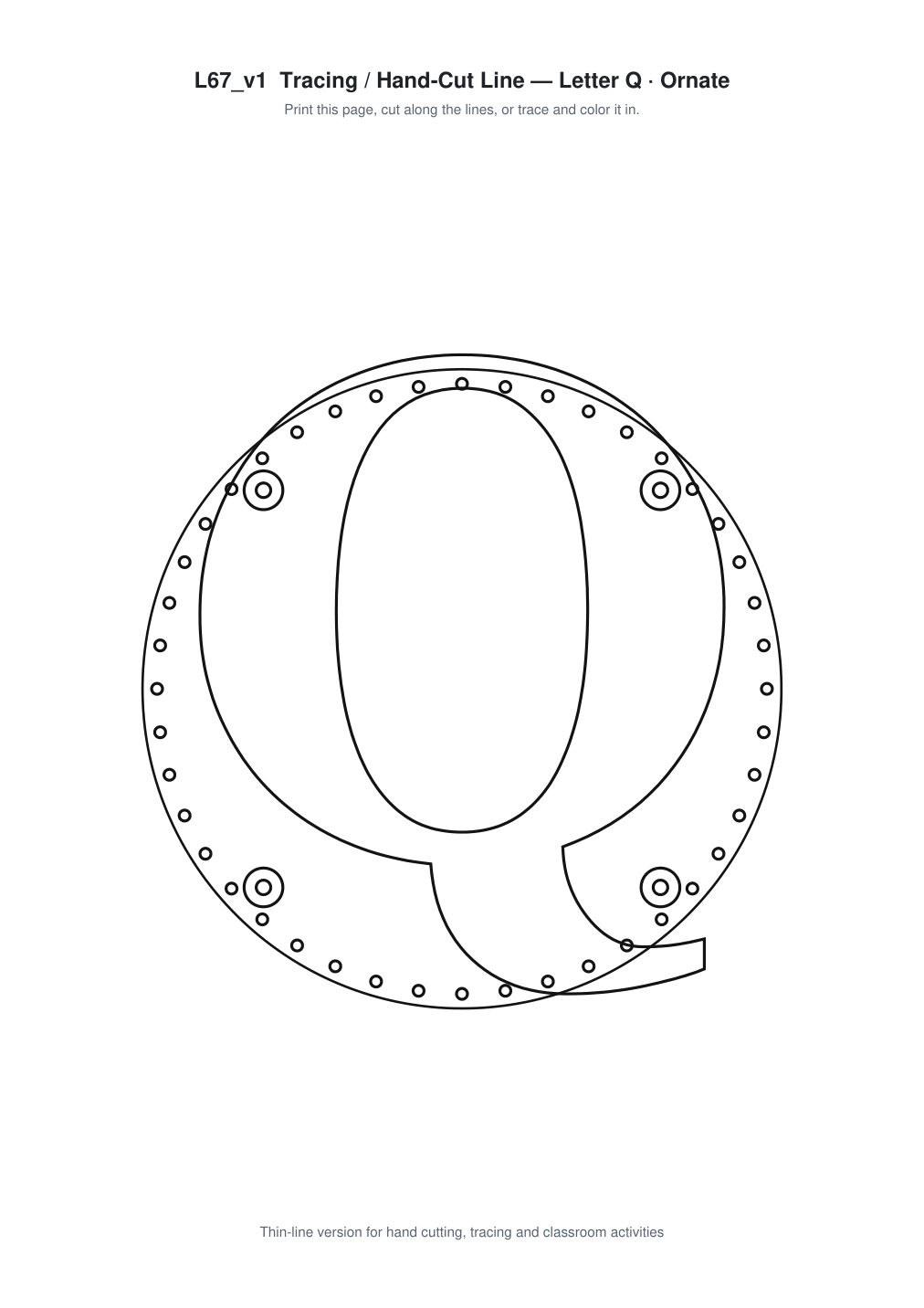 Letter Q Ornate Paper Cut Panel - Free SVG + PDF Pack - line art