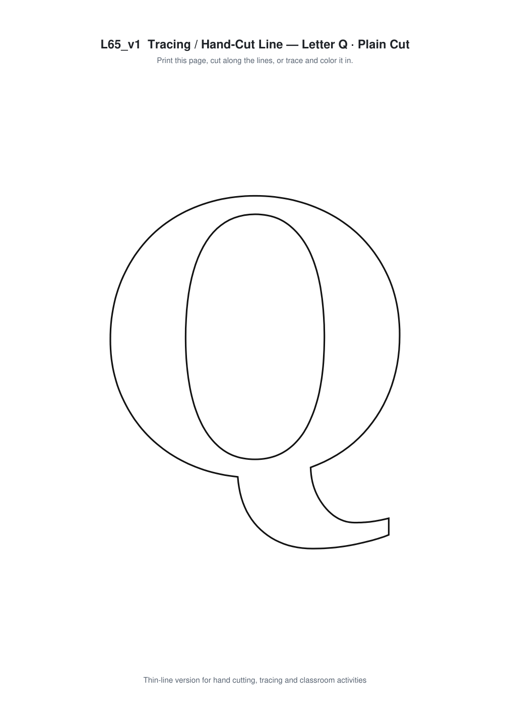 Letter Q Paper Cut Template - Free SVG + PDF Pack - line art