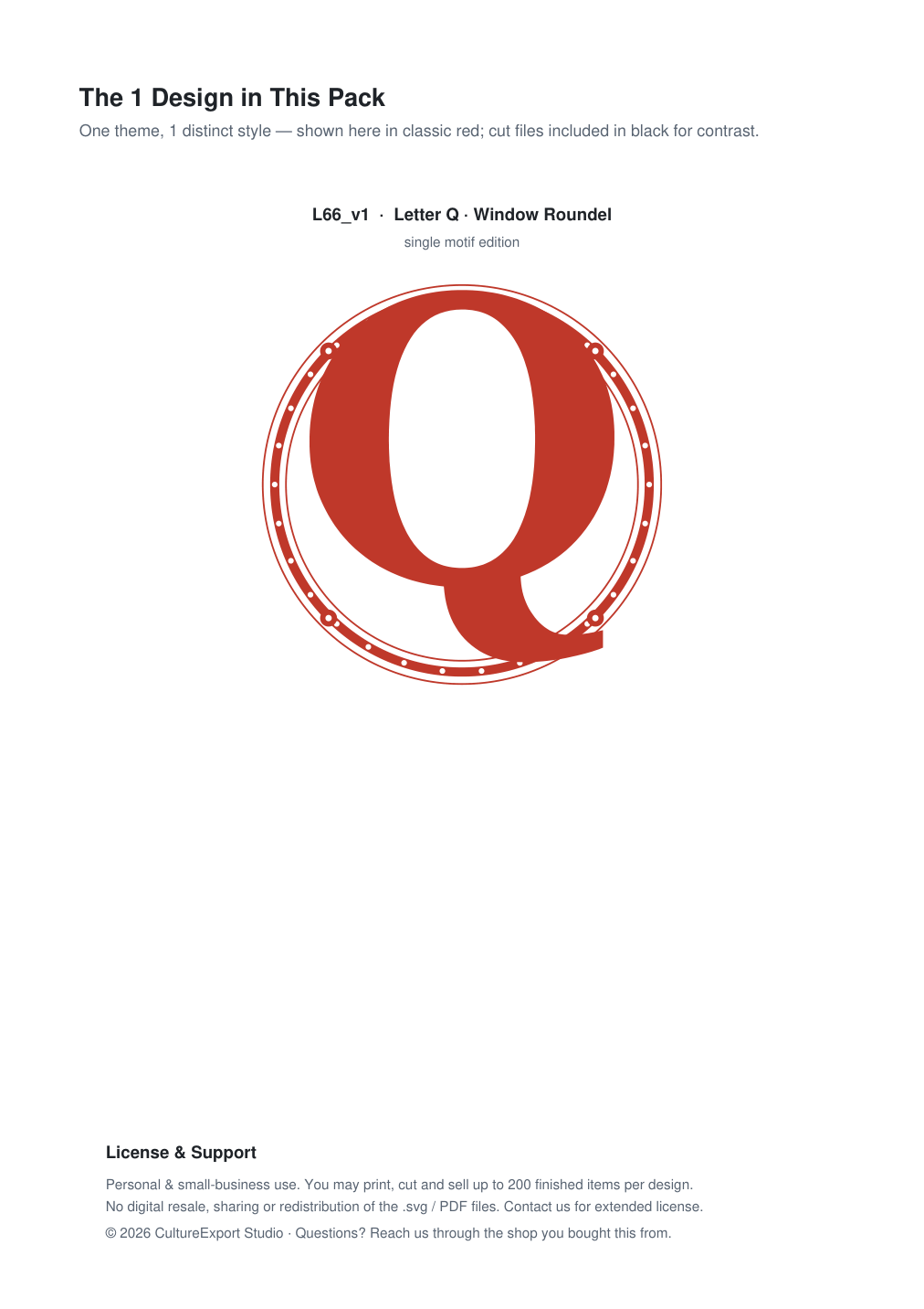 Letter Q Window Roundel Paper Cut - Free SVG + PDF Pack - design